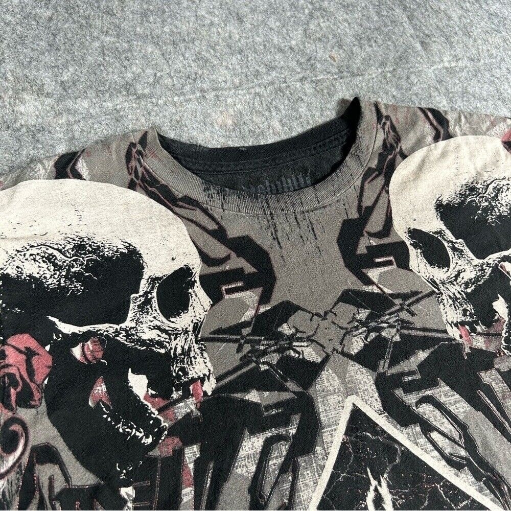 Nobility Shirt Men Medium Black Y2K Cybergoth Affliction AOP Skull Rare Emo Punk - Picture 4 of 9